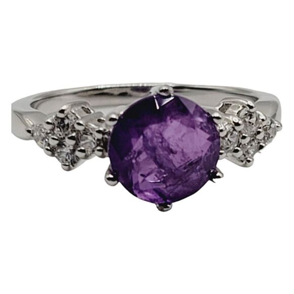 Unbranded Jewelry - Beautiful 925 Sterling Silver Ring Purple And Clear‎ CZ Cubiz Zirconia Size 7